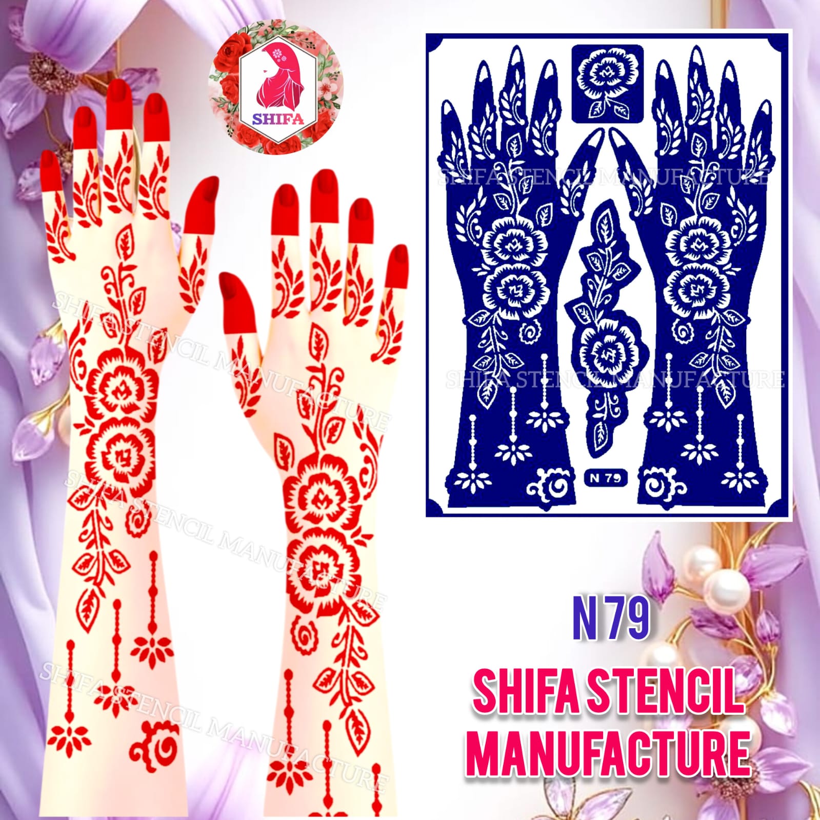 N79 Elegant Floral Vines Henna Design Sticker Overview Henna Stencil - Shifa Stencil